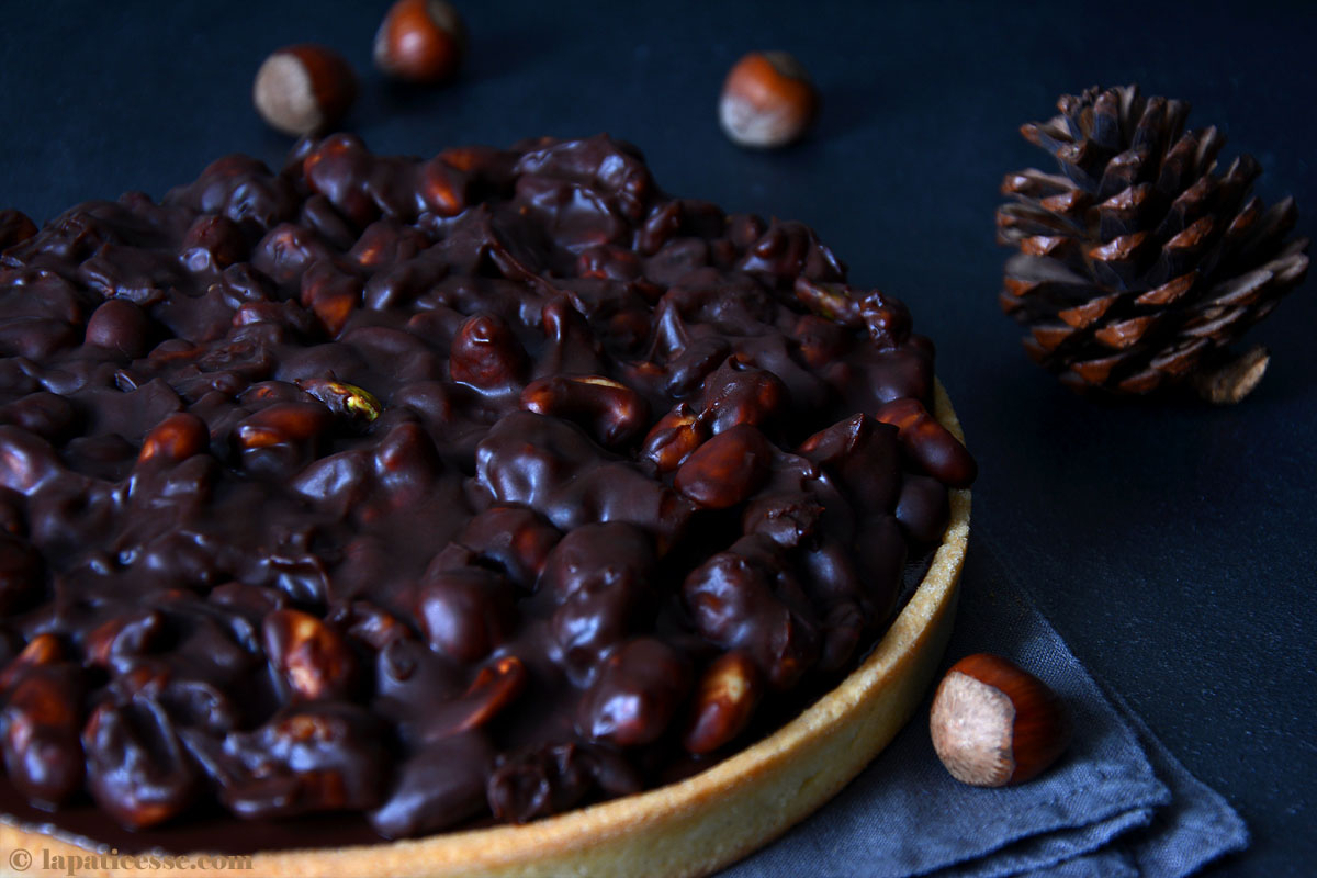 Tarte au chocolat et fruits secs Schokoladen-Tarte Rezept Nüsse und Trockenfrüchte
