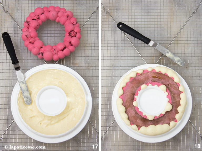 Himbeer-Kokos-Torte mit Glitzer-Glasur »Entremets Couronne de bulles ...