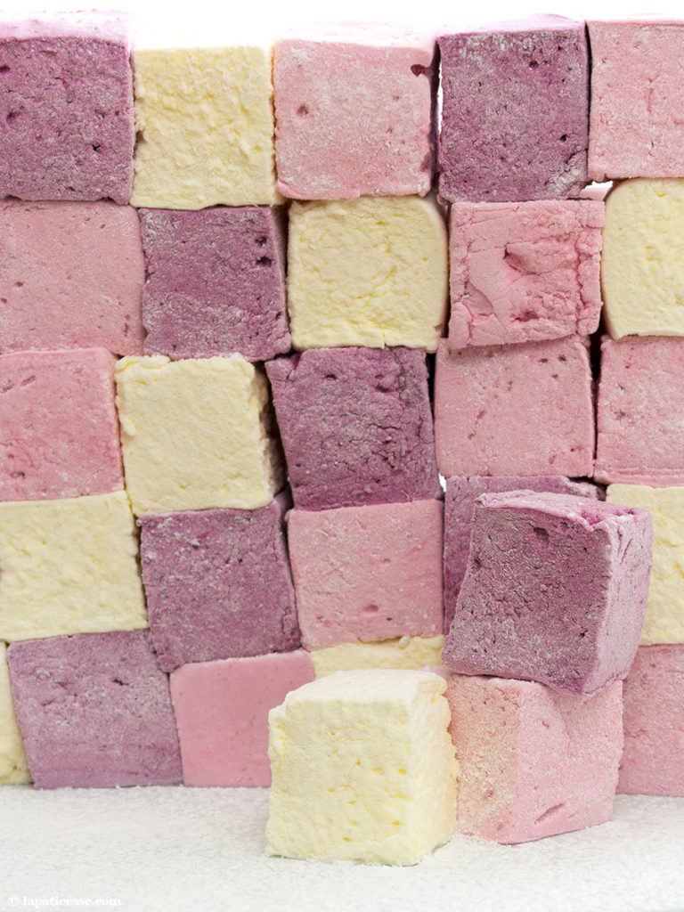 Marshmallow selber machen Himbeer Mango Blaubeere Rezept Anschnitt